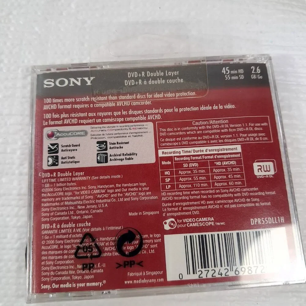 NEW Sony Handycam DVD+R DL blank DVDs SET 4‎ discs 2.6GB 45 HD/55 SD minutes